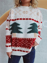 Thumbnail for Christmas Tree Mock Neck Long Sleeve Sweater - T - 2 COLORS -