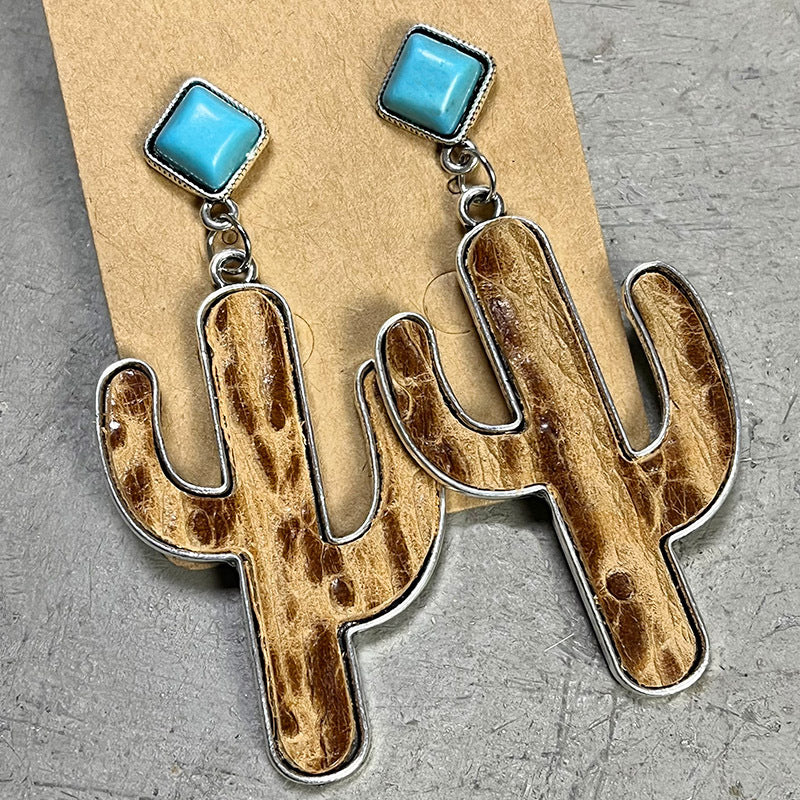 Turquoise Cactus Earrings - T - 4 COLORS -