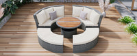 Thumbnail for Patio 5-Piece Round Rattan Sectional Sofa Set All-Weather PE Wicker Sunbed Daybed With Round Liftable Table and Washable