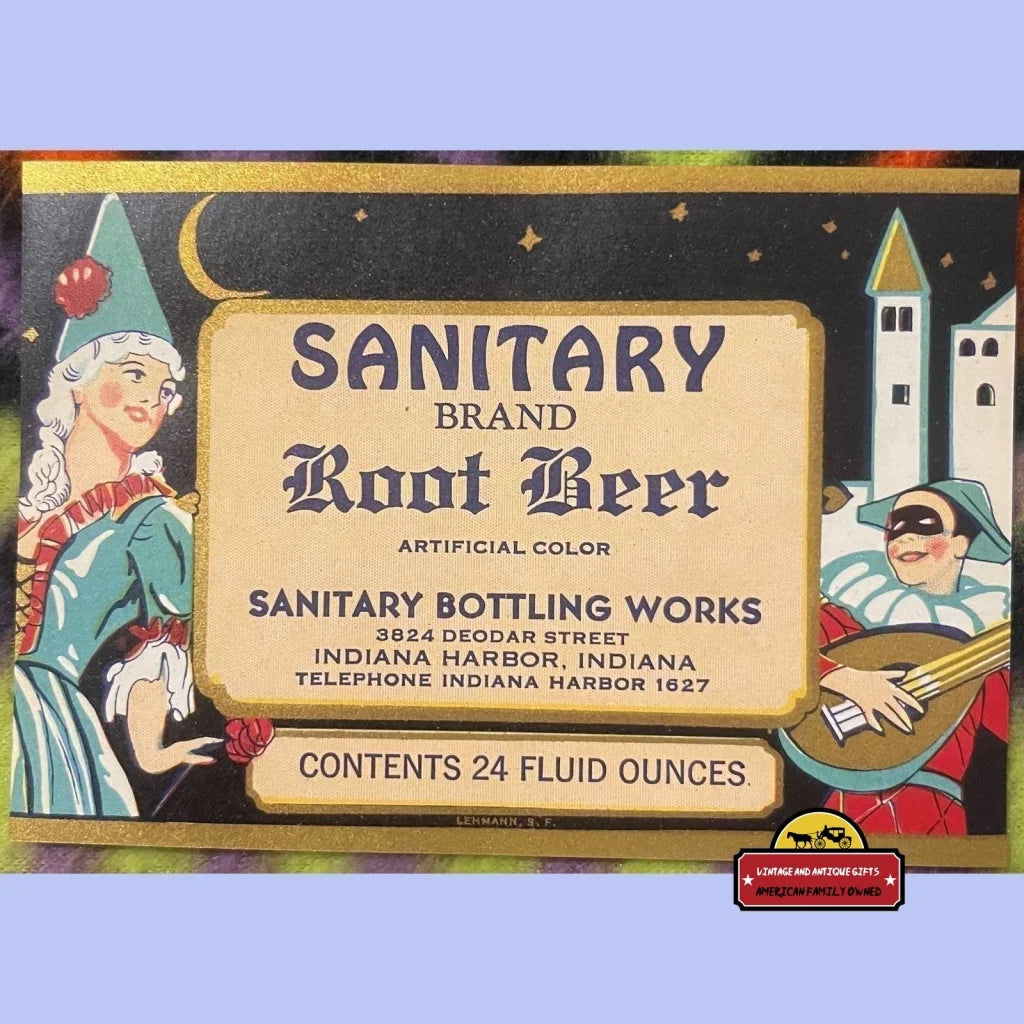 Antique Sanitary Root Beer Label, Indiana Harbor, In, Medieval Court Jester, Castles, Princess 1920s