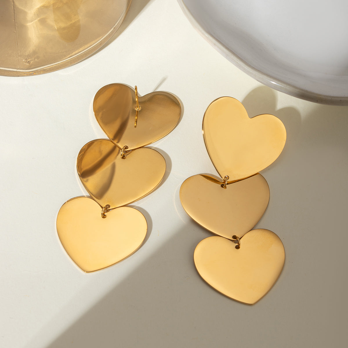 18K Gold-Plated Heart Earrings - T - 1 FINISH -