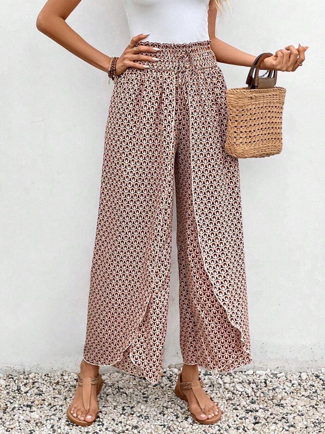 Tied Printed Wide Leg Pants - T - 5 COLORS -