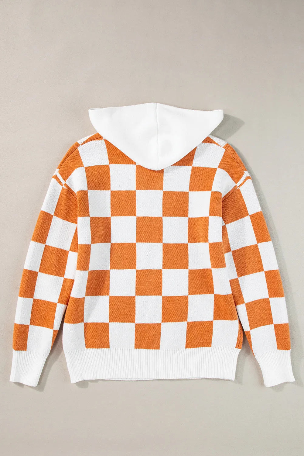 Checkered Long Sleeve Hooded Sweater - T - 1 COLOR -