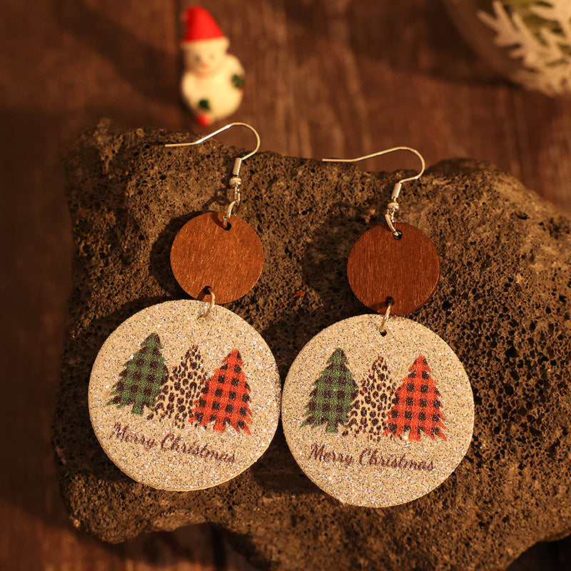 PU Leather Christmas Tree Earrings - T - 1 COLOR -