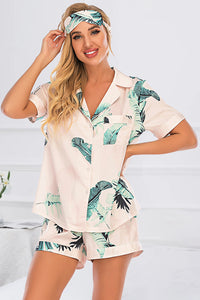 Thumbnail for Printed Button Up Short Sleeve Top and Shorts Lounge Set - 2 PCS. - T - 10 COLORS -