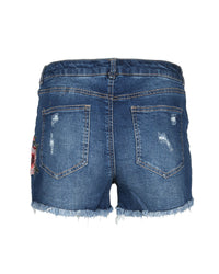 Thumbnail for Mid Rise Distressed Floral Denim Shorts - 3 SIZES -