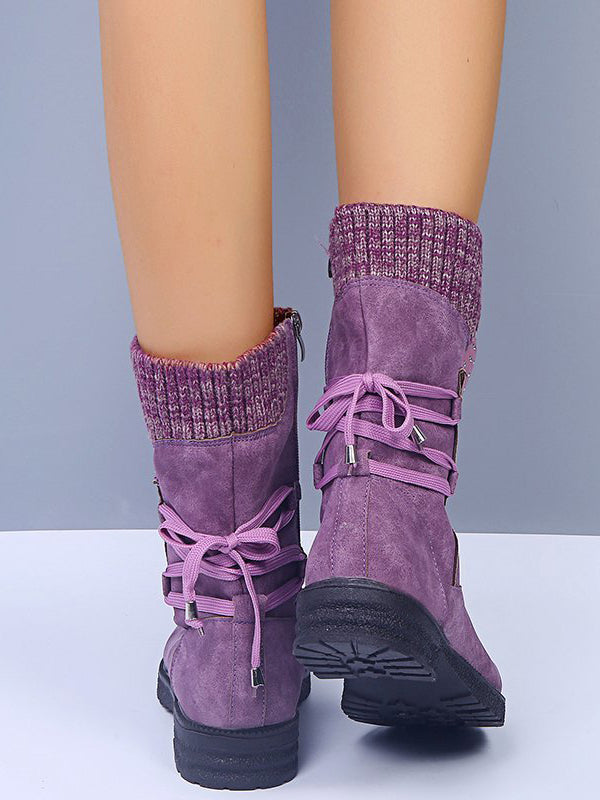 Lace-Up Low Heel Boots with Side Zip - T - 5 COLORS -