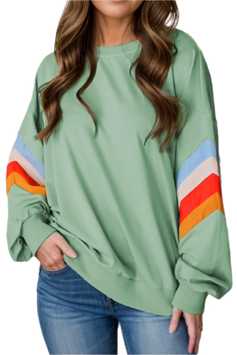 Contrast Round Neck Long Sleeve Sweatshirt - T - 1 COLOR -