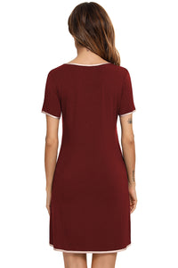 Thumbnail for Contrast Trim Pocketed Round Neck Lounge Dress - T - 4 COLORS -