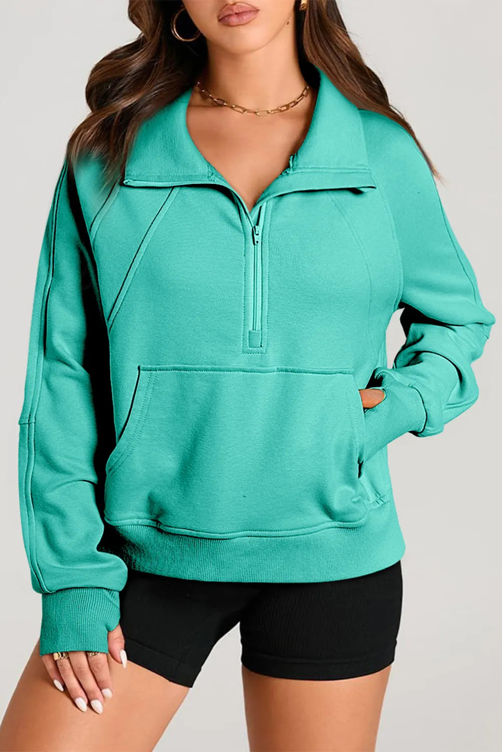 Half Zip Long Sleeve Sweatshirt - T - 1 COLOR -