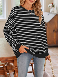 Thumbnail for Striped Round Neck Long Sleeve Sweatshirt - T - 6 COLORS -