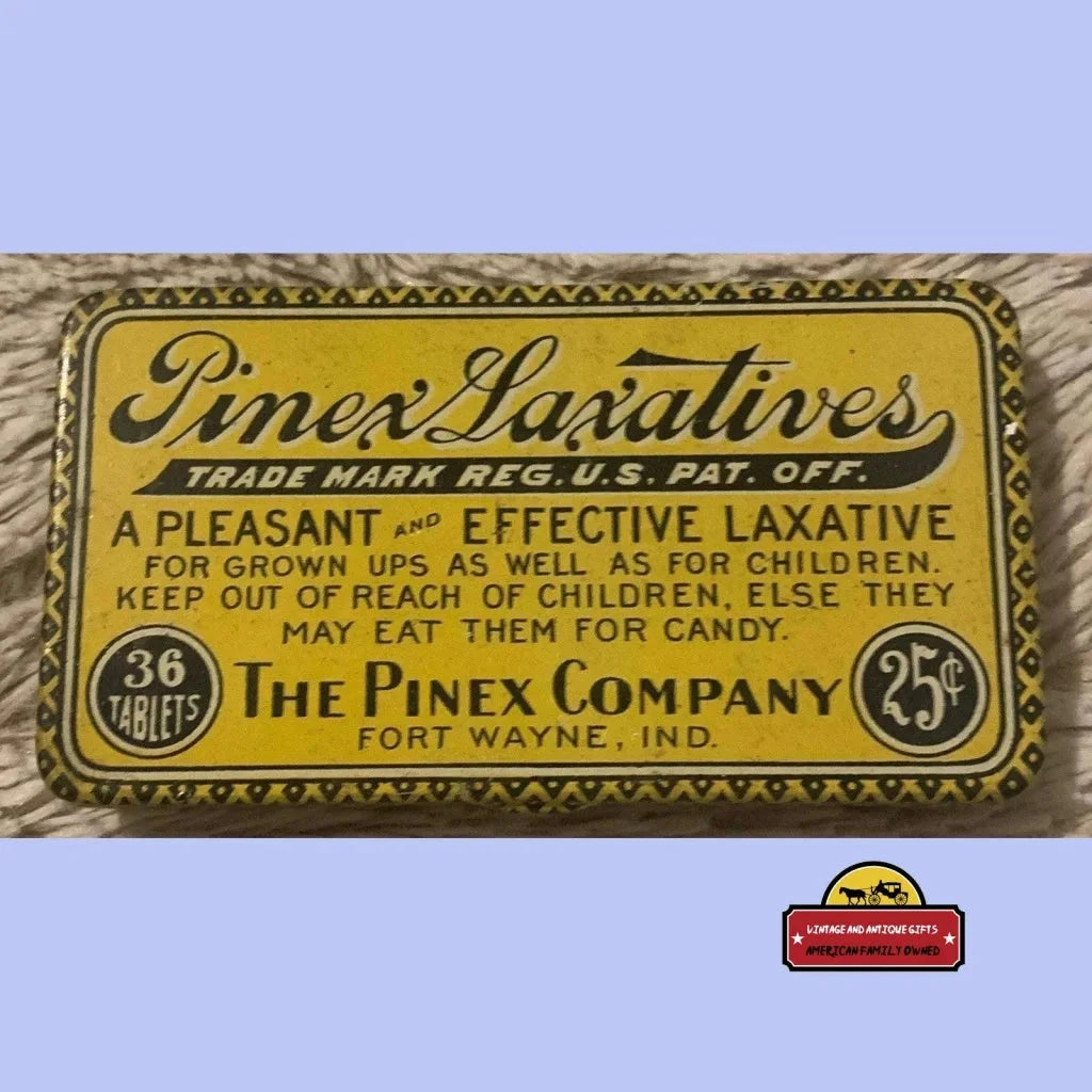 1910s Antique Pinex Laxative Medicine Tin Fort Wayne, IN, Checkerboard Edged So Neat!