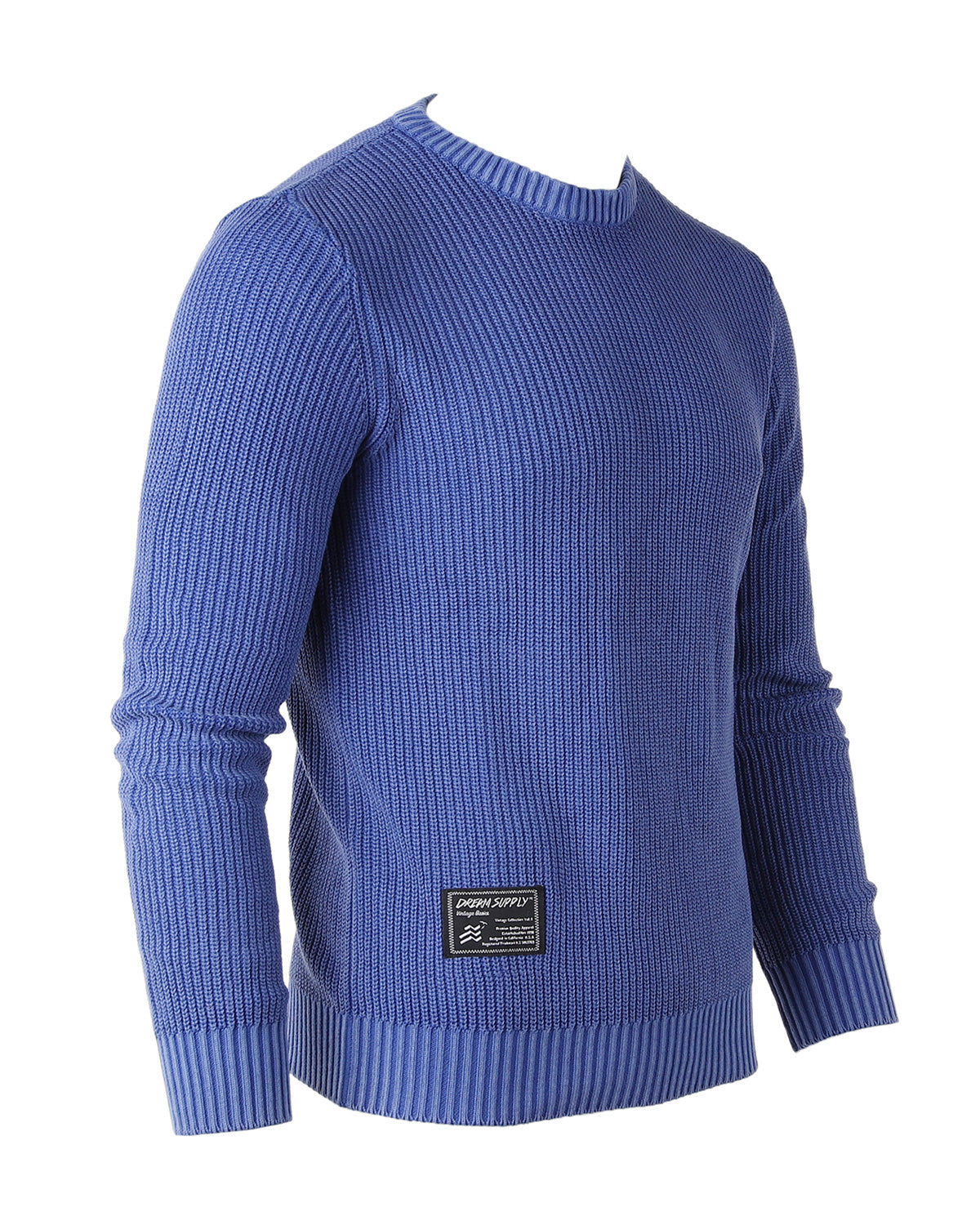 Mens Long Sleeve Stone Washed Vintage Crewneck Pullover Sweater - 1 COLOR -