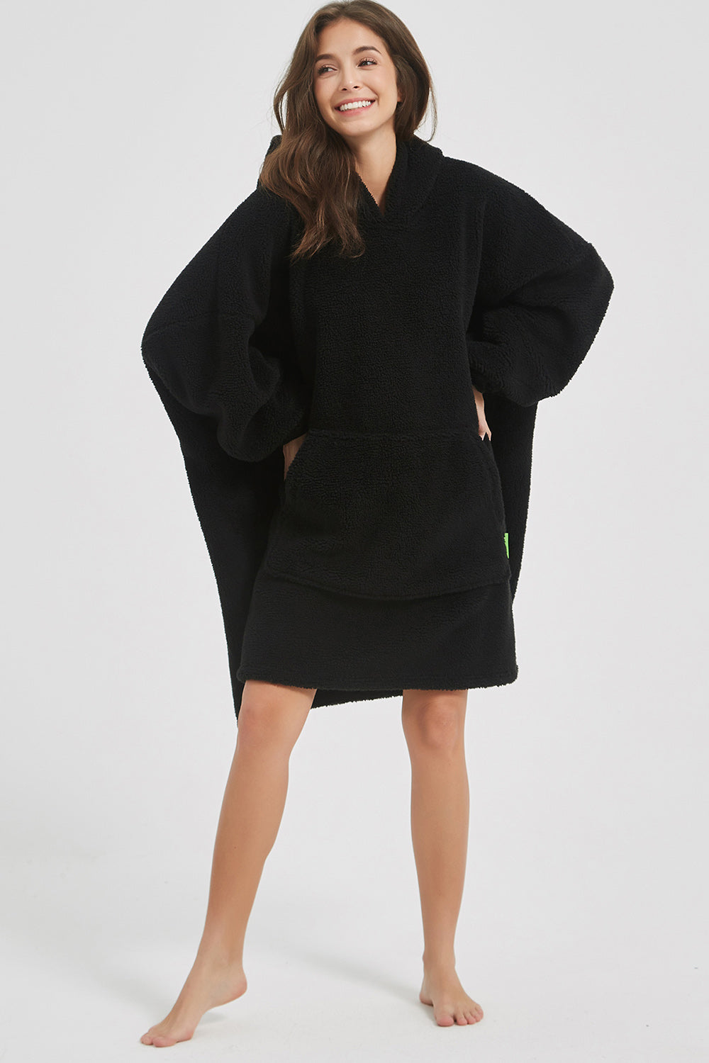 Lantern Sleeve Oversized Hooded Fuzzy Lounge Dress - 1 LARGE OVERSIZE - T - 2 COLORS -