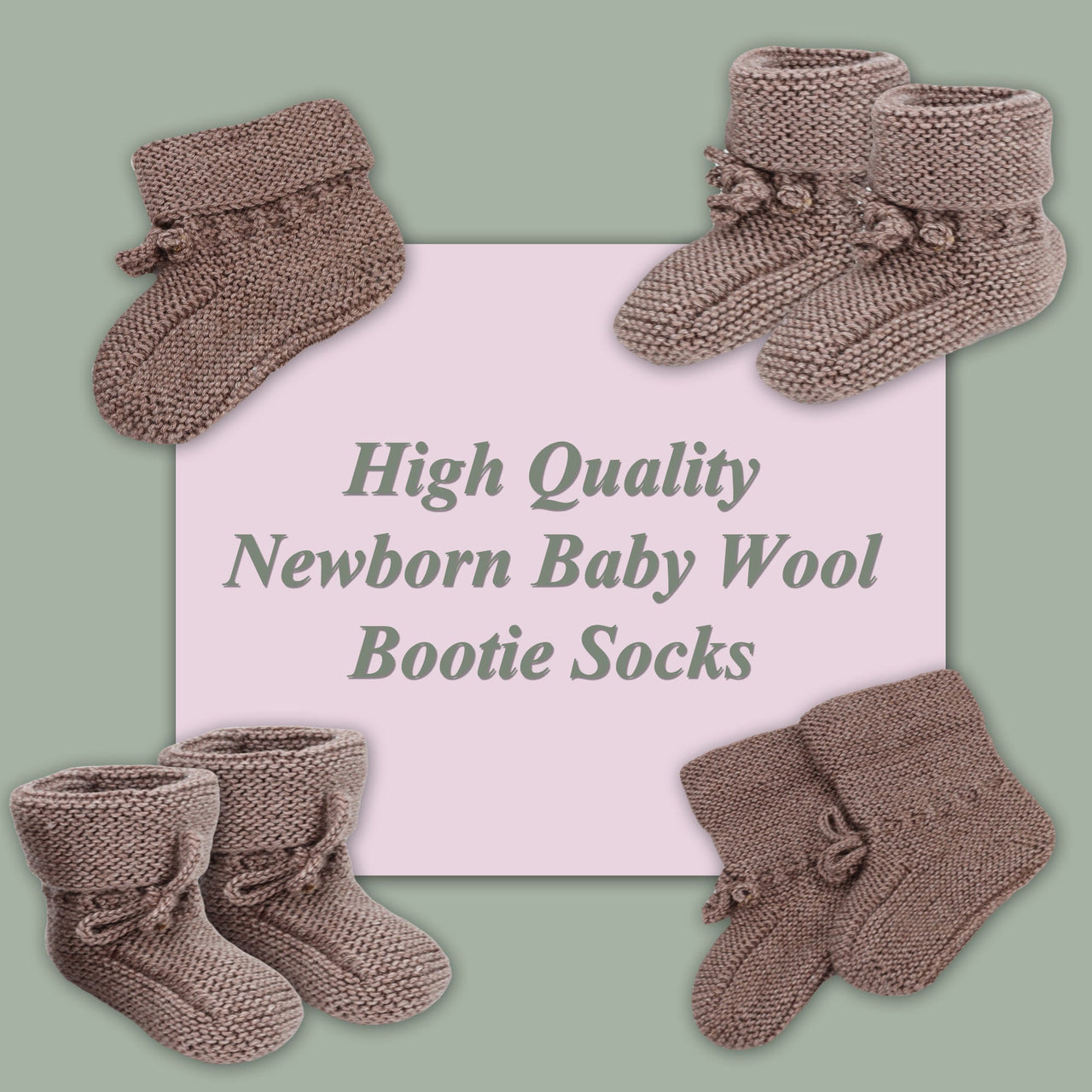 Hand Knitted Baby Wool Bootie Socks for Newborn and 0 to 12 Month Babies - 5 SIZES - 1 COLOR -