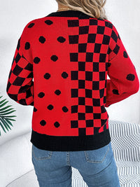 Thumbnail for Plaid Round Neck Long Sleeve Sweater - T - 3 COLORS -