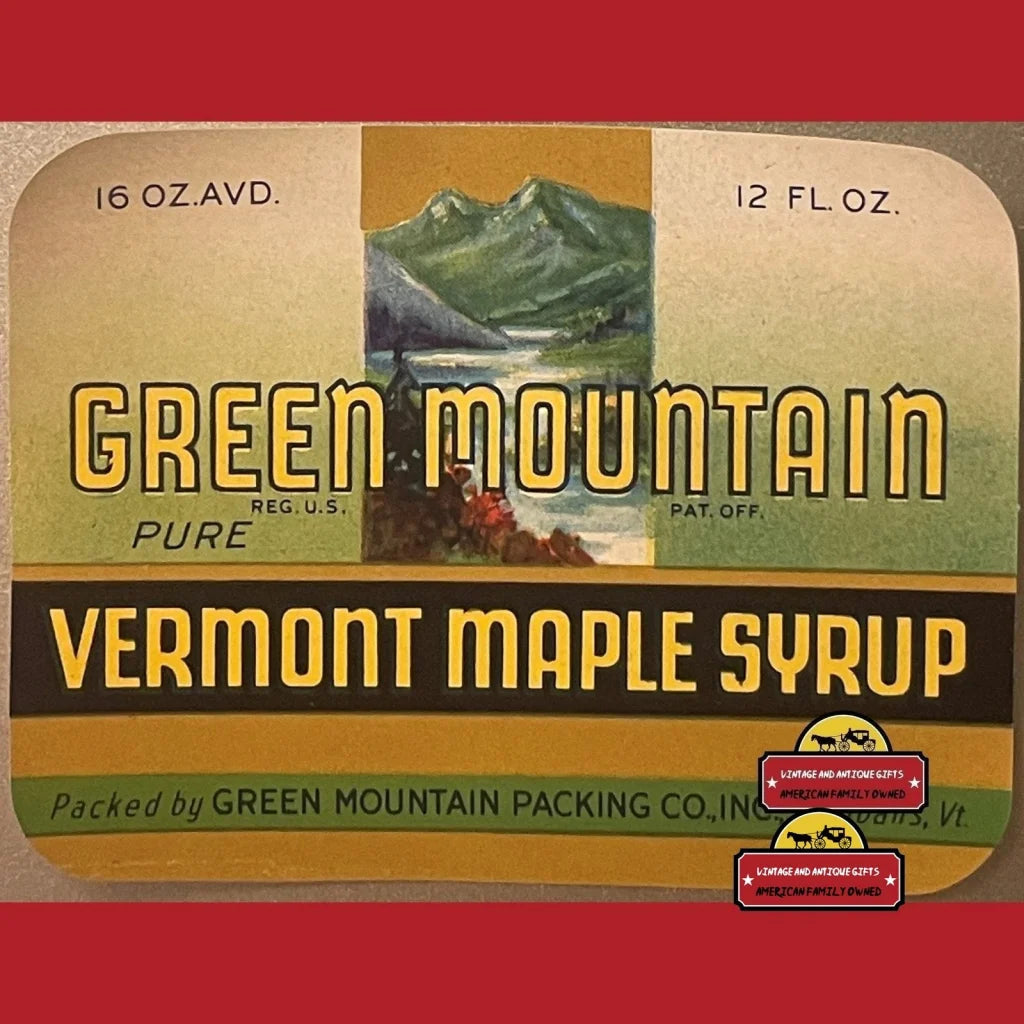 Antique Vintage Green Mountain Vermont Maple Syrup Label, St. Albans, Vt, 1930s