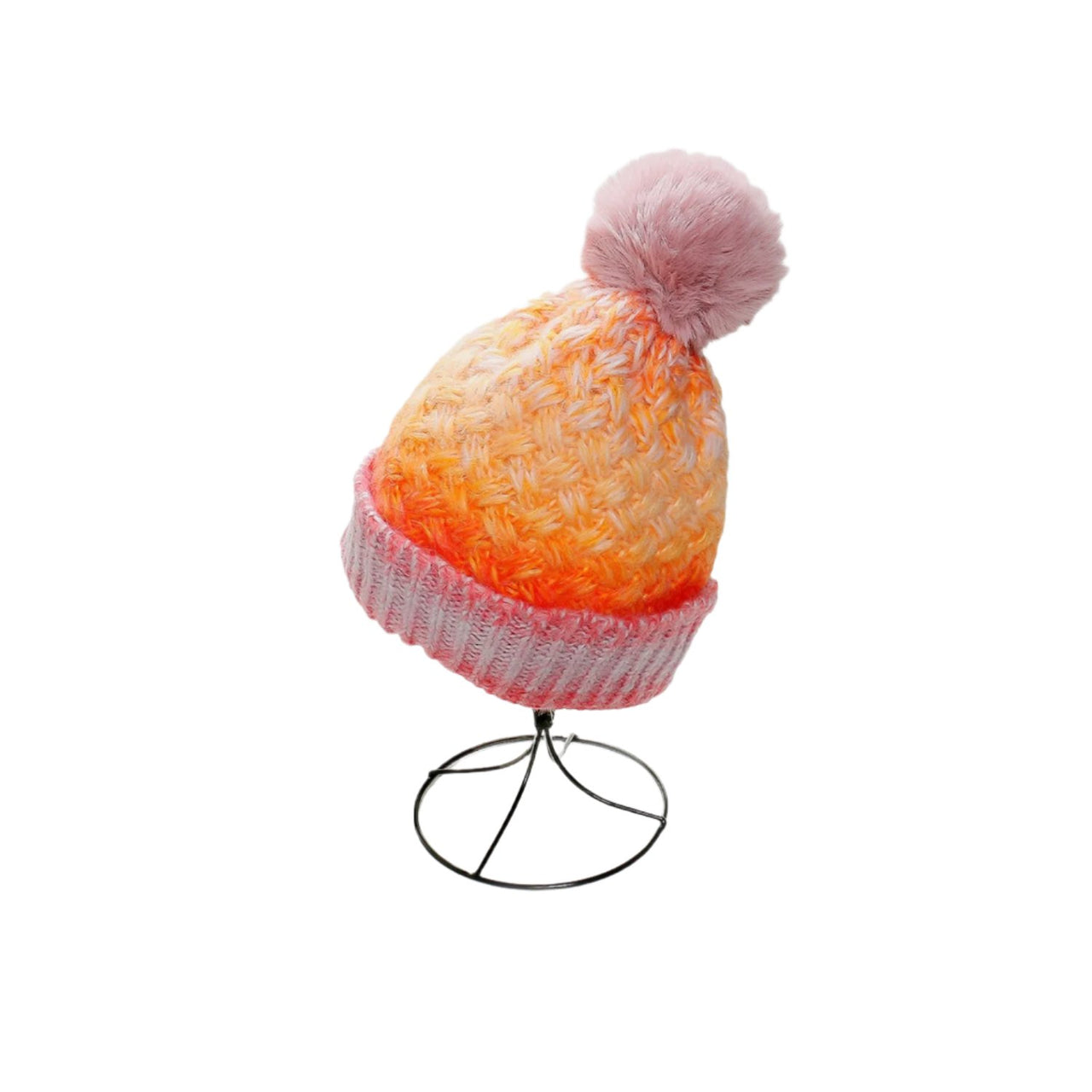 Gradient Knit Hat with Pompom - T - 6 COLORS -