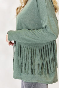 Thumbnail for Celeste Full Size Fringe Detail Long Sleeve Top - SIZES S THRU 3XL - T - 1 COLOR -