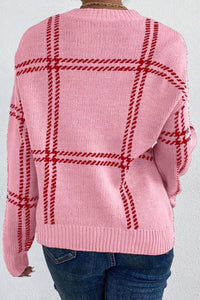 Thumbnail for Contrast Round Neck Long Sleeve Sweater - T - 1 COLOR -