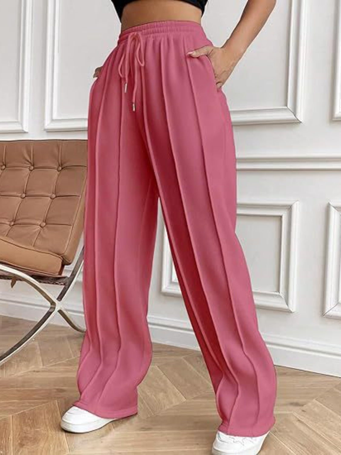 Drawstring Wide Leg Pants with Pockets - T - 5 COLORS -