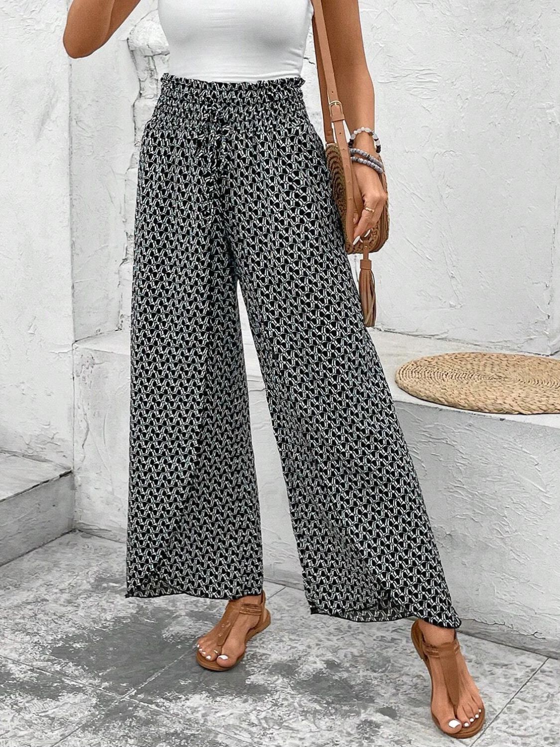 Tied Printed Wide Leg Pants - T - 5 COLORS -