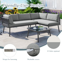 Thumbnail for Modern Outdoor 3-Piece PE Rattan Sofa Set All Weather Patio Metal Sectional Furniture Set With Cushions and Glass Table