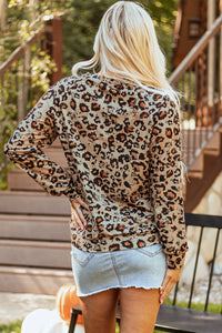 Thumbnail for Pumpkin Graphic Leopard Round Neck Long Sleeve Sweatshirt - T - 1 COLOR -