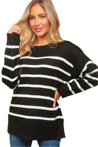 Thumbnail for Haptics Full Size Striped Contrast Side Slit Sweater - T - 1 COLOR -