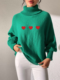 Thumbnail for Heart Turtleneck Long Sleeve Sweater - T - 4 COLORS -