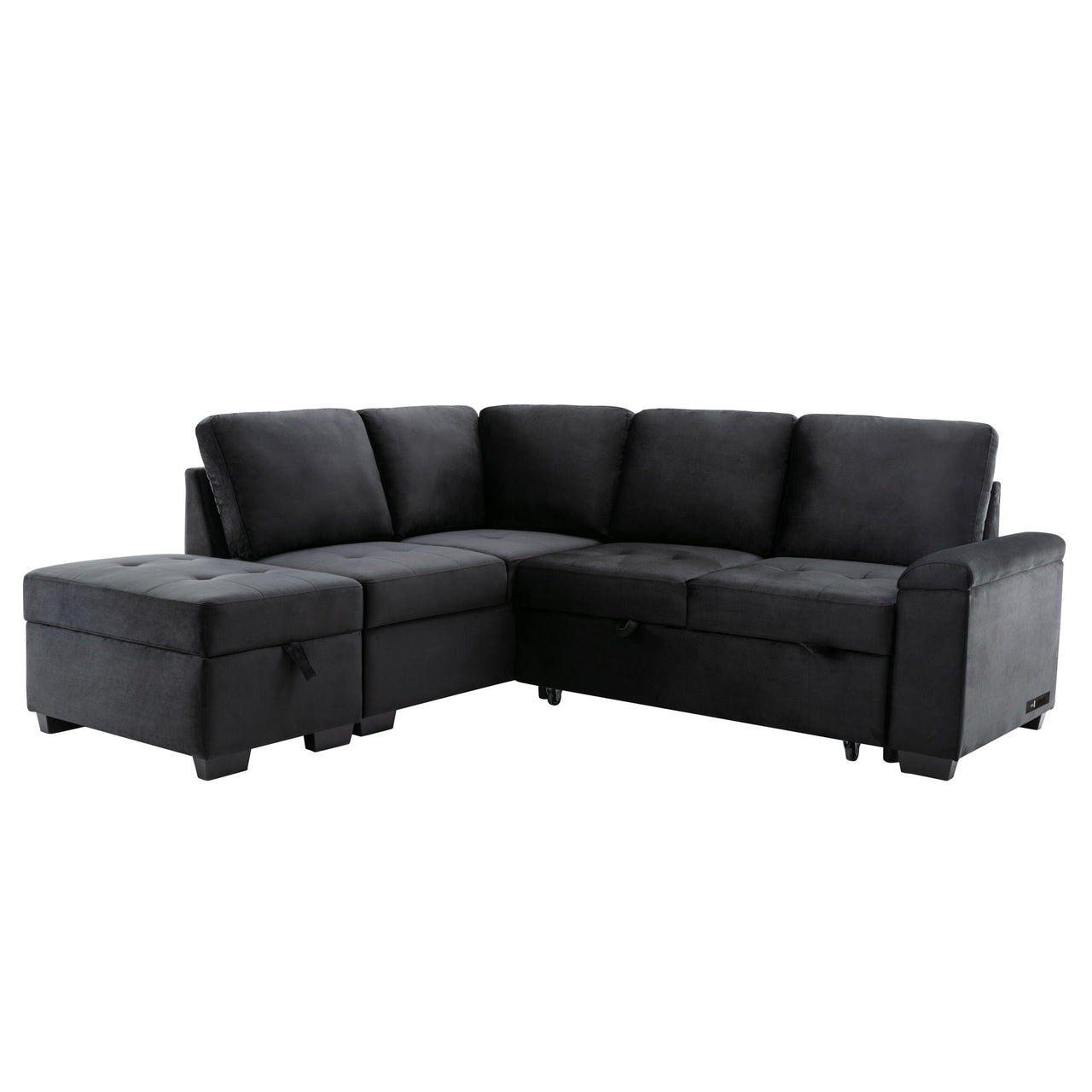 Sleeper Sectional Sofa, L-Shape Corner Couch Sofa-Bed With Storage Ottoman & Hidden Arm Storage & USB Charge  for Living