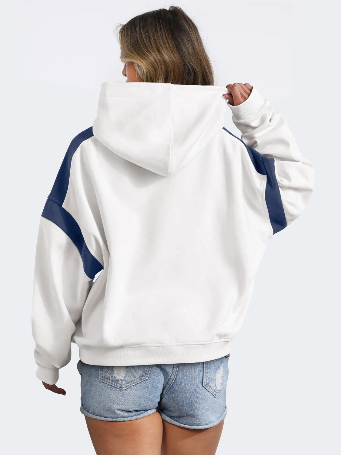 Contrast Dropped Shoulder Long Sleeve Hoodie - T - 6 COLORS -