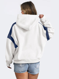 Thumbnail for Contrast Dropped Shoulder Long Sleeve Hoodie - T - 6 COLORS -