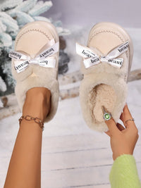 Thumbnail for Bow Suede Platform Plush Slippers - T - 2 COLORS -