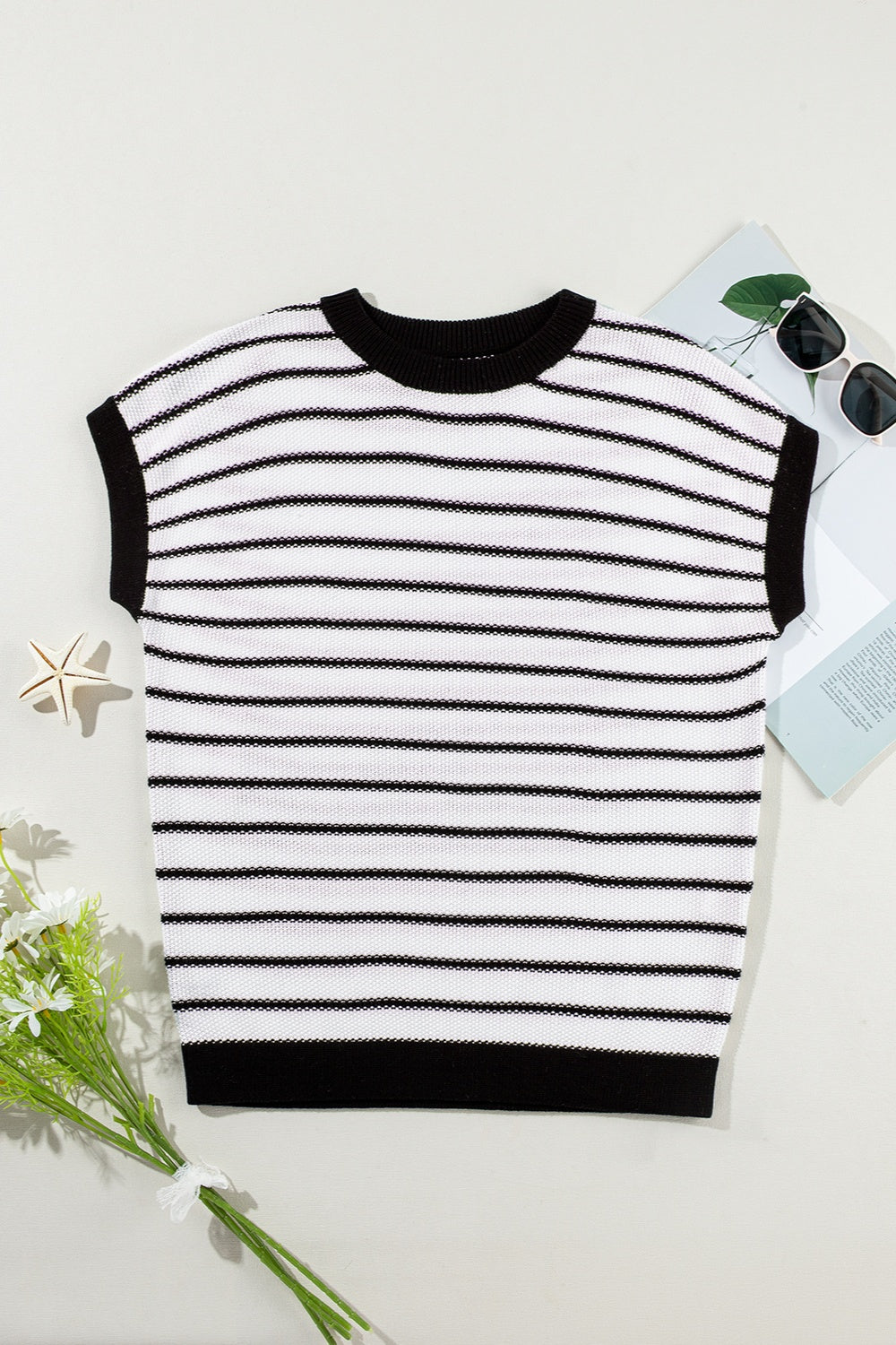 Striped Round Neck Knit Top - T - 1 COLOR -