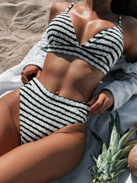 Thumbnail for Striped V-Neck Two-Piece Swim Set - T - 1 COLOR -