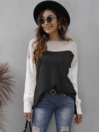 Thumbnail for Color Block Round Neck Sweater - T - 3 COLORS -