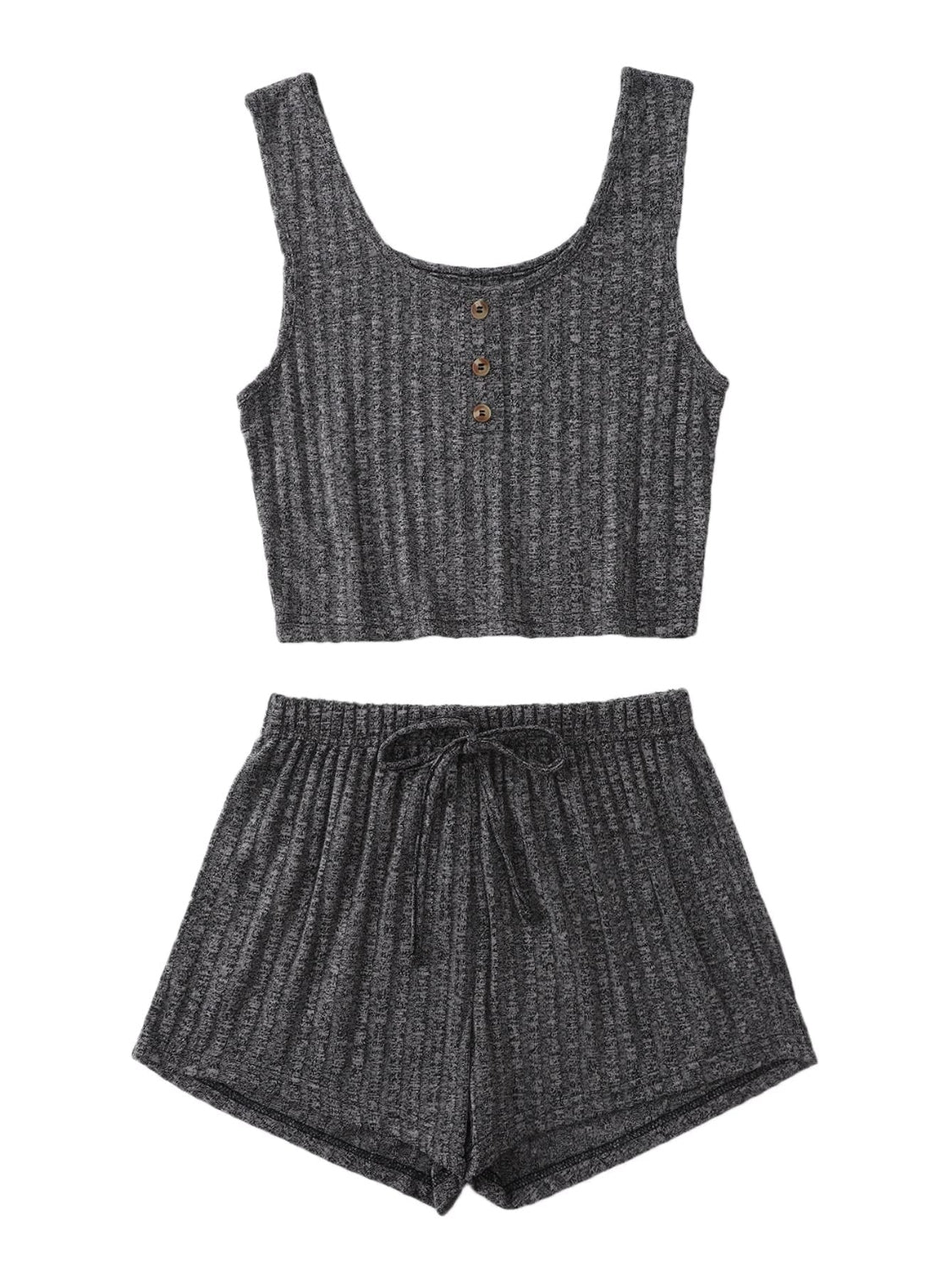 Scoop Neck Top and Shorts Lounge Set - 2 PCS. - T - 4 COLORS -