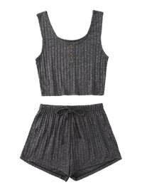 Thumbnail for Scoop Neck Top and Shorts Lounge Set - 2 PCS. - T - 4 COLORS -