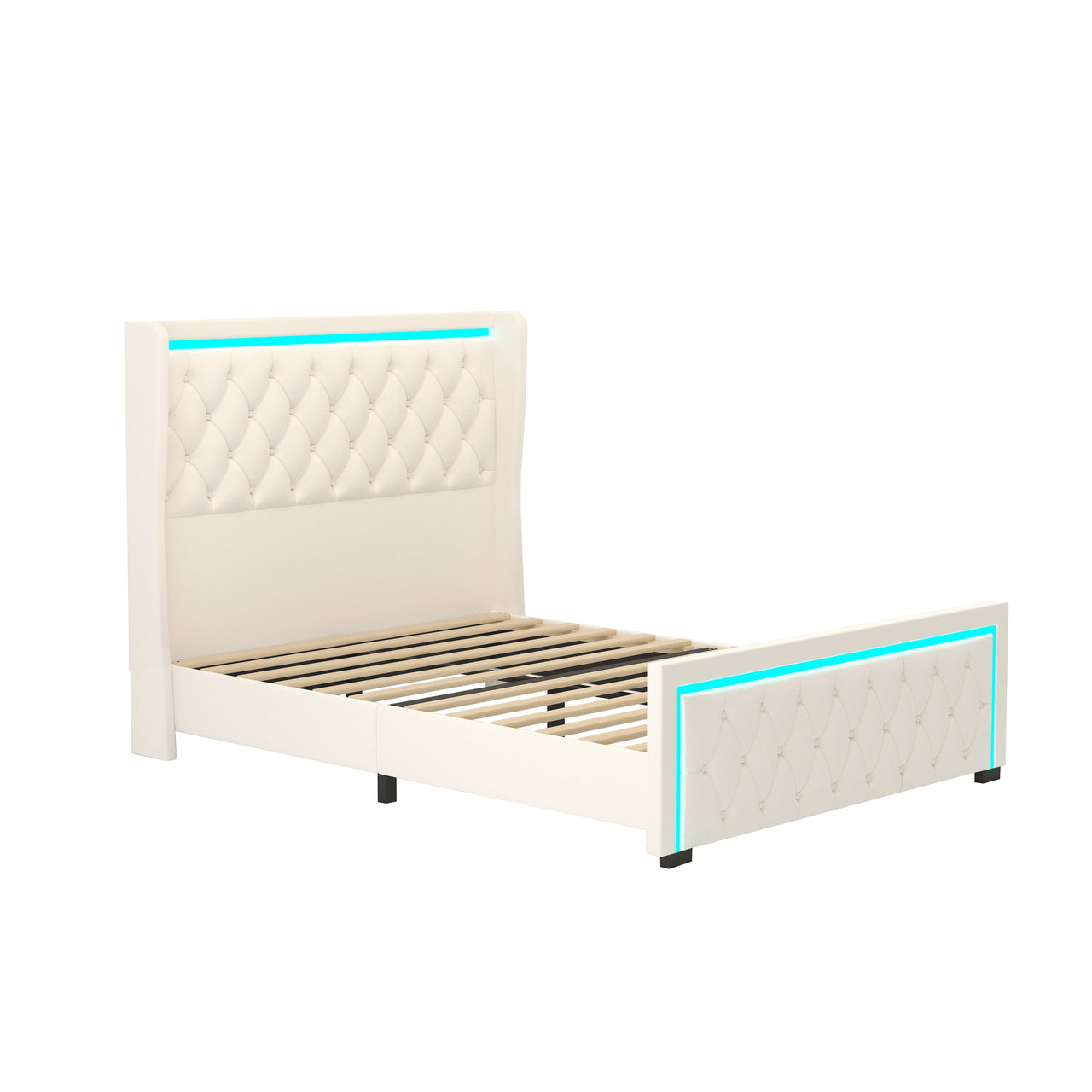 Queen Platform Bed Frame With High Headboard, Velvet Upholstered Bed With Deep Tufted Buttons, Adjustable Colorful LED L