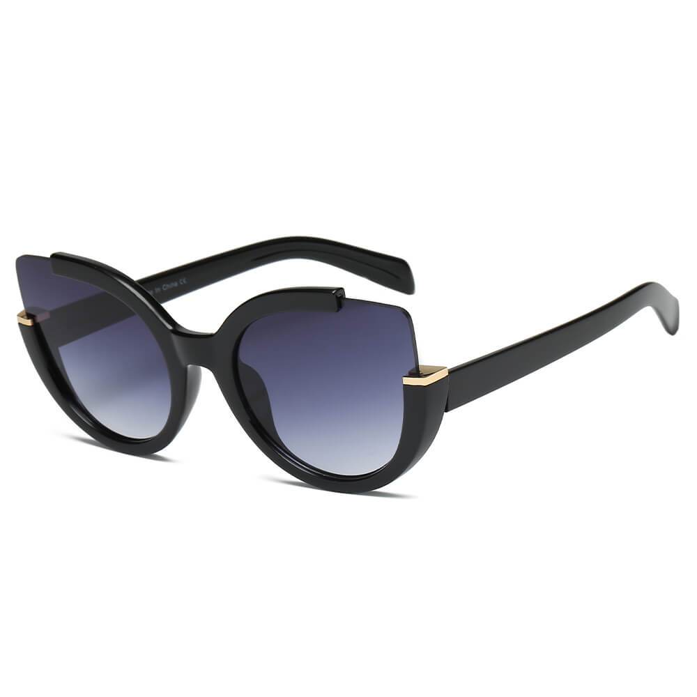 Cramilo - LENOX | Women Cut Out Round Cat Eye Fashion Style Vogue Sunglasses - 4 COLORS -