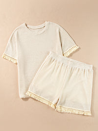 Thumbnail for Tassel Round Neck Top and Shorts set - 2 PCS. - T - 2 COLORS -