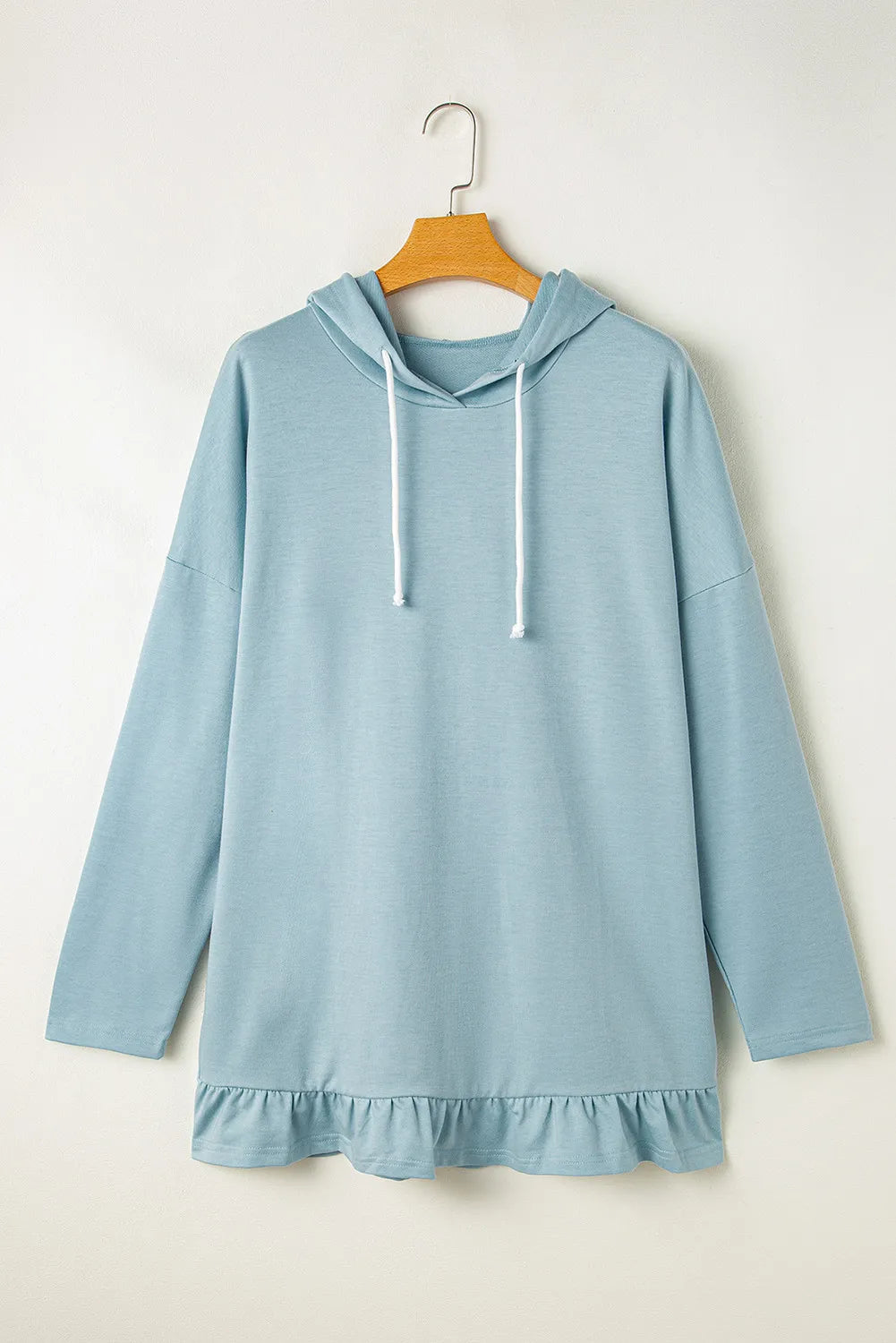 Drawstring Ruffled Dropped Shoulder Long Sleeve Hoodie - T - 1 COLOR -