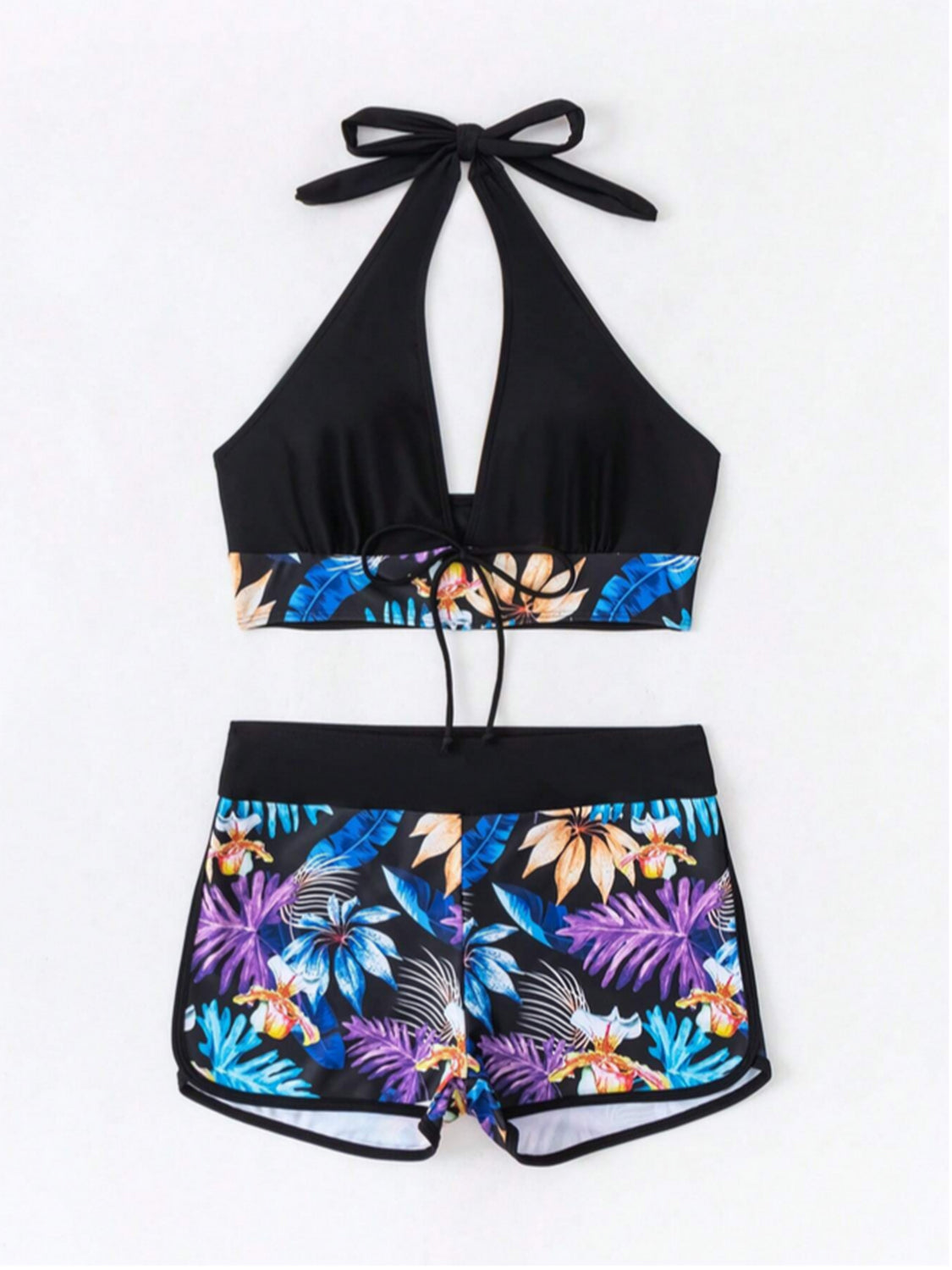 Printed Halter Neck Two-Piece Swim Set - T - 2 COLORS -