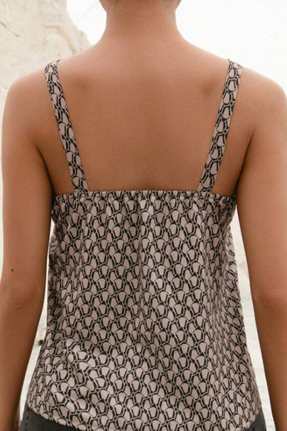 Decorative Buckle Printed Notched Tank - T - 1 COLOR -