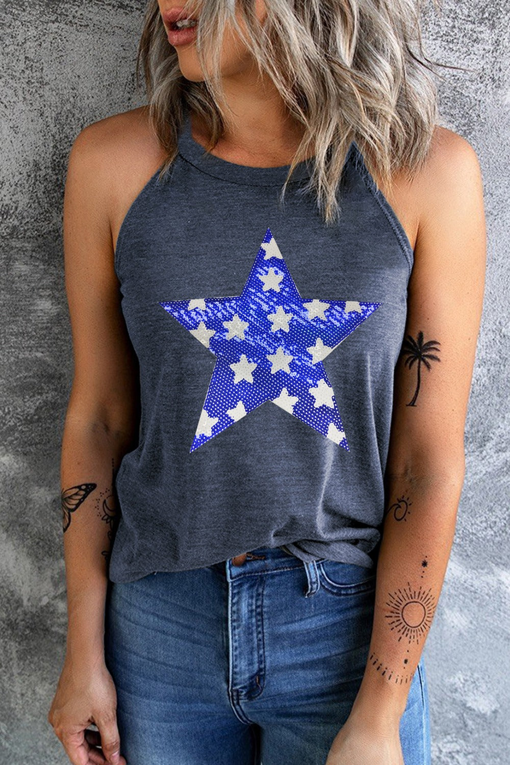 Sequin Star Grecian Neck Tank - T - 1 COLOR -