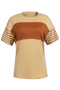 Thumbnail for Striped Round Neck Short Sleeve T-Shirt - T - 6 COLORS -