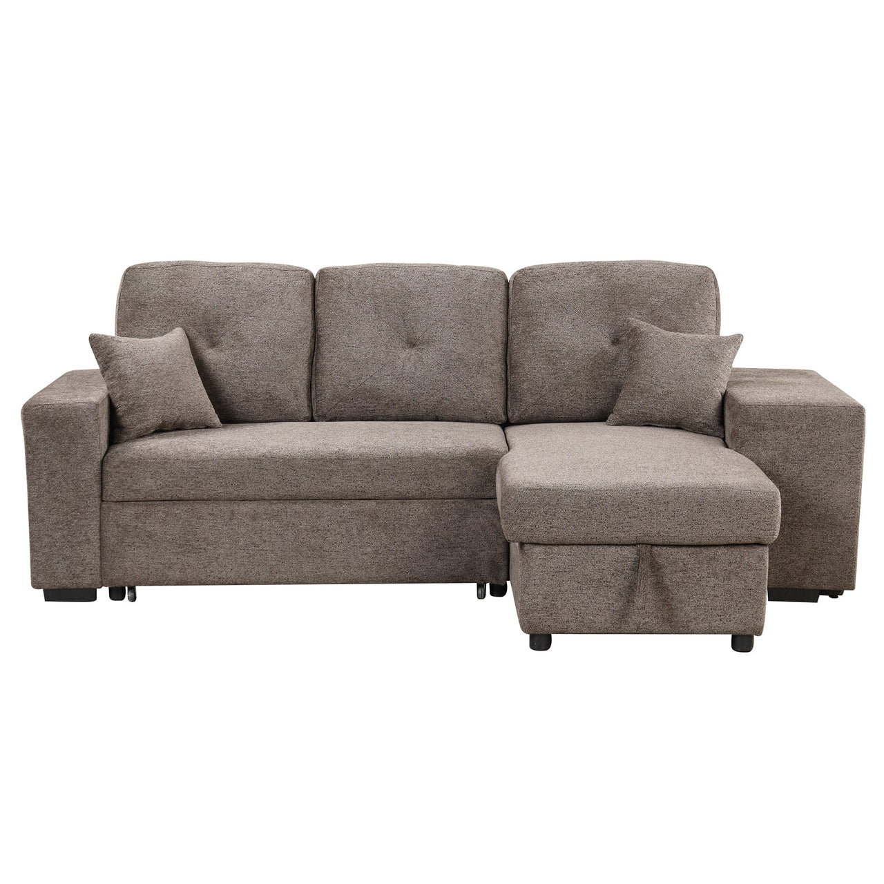 Reversible Sleeper Sectional Sofa Bed With Side Shelf and 2 Stools,Pull-Out L-Shaped Sofa Bed,Corner Sofa-Bed With Stora