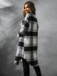 Thumbnail for Plaid Collared Neck Long Sleeve Jacket - T - 2 COLORS -