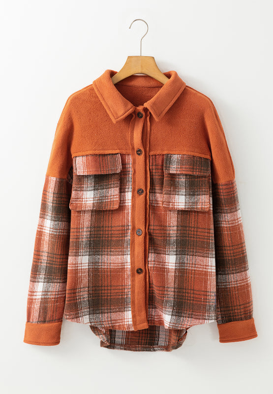 Plaid Button Up Long Sleeve Jacket - T - 1 COLOR -